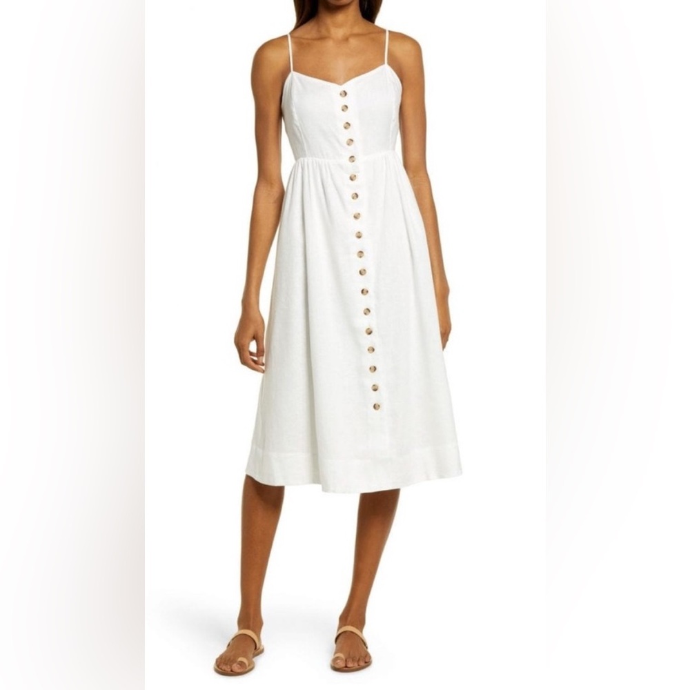 Madewell Linen-Cotton Cami Button-Front Midi Dress - Like New - Picture 4 of 15